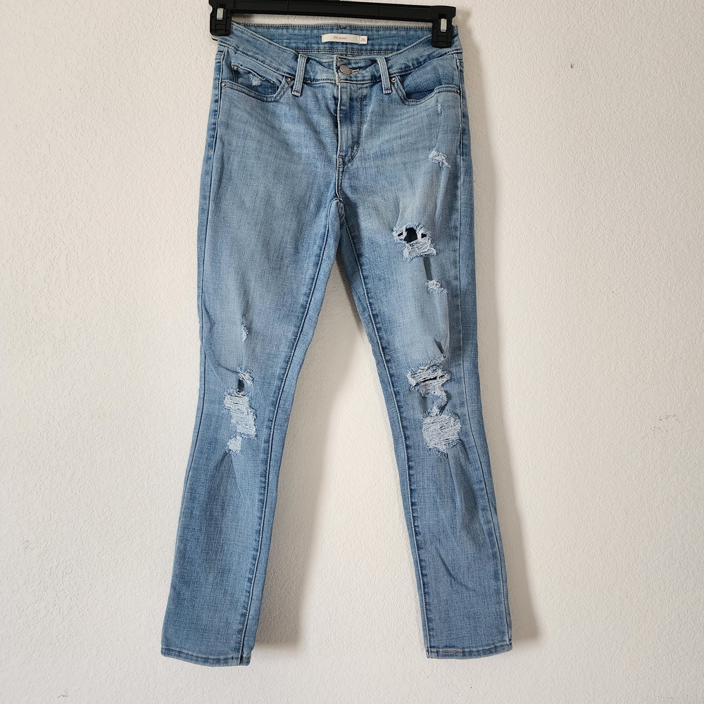 Levi Strauss & Co Classic Y2K Light Blue Distressed 711 Skinny Jeans Size 26